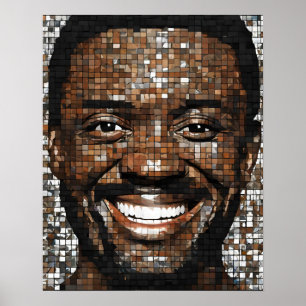 Brown Gray Mosaik Mans Face Wall Art Poster