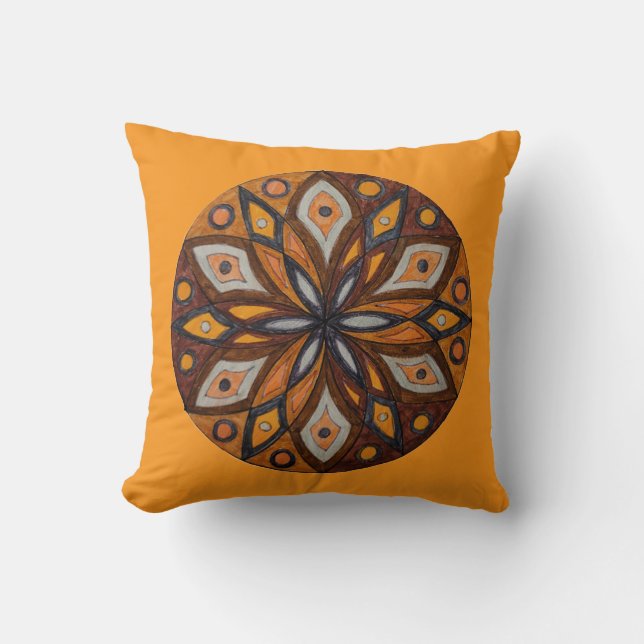 Brown/Gray Starburst Mandala Throw Pillow Kissen (Vorderseite)