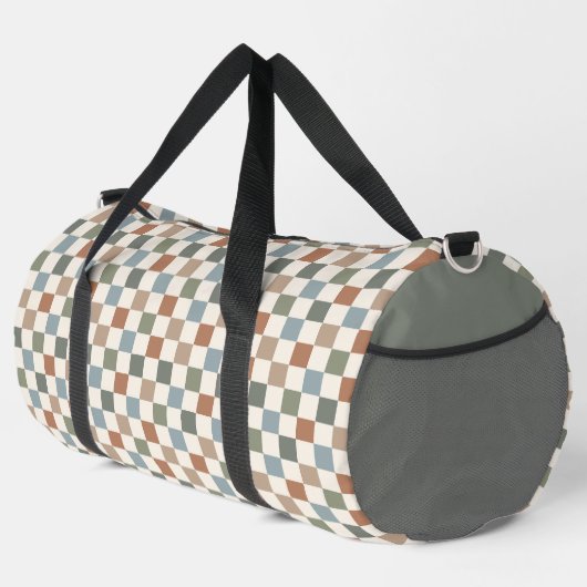 BROWN GREEN BLUE CHECKERBOARD PATTERN DUFFLE BAG (Rechte Ecke)