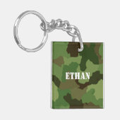 Brown Green Camouflage White Text im Militärstil Schlüsselanhänger (Vorderseite links)