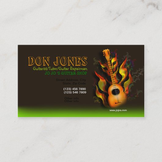 Brown Green Flamming Guitar Business Card Visitenkarte (Vorderseite)