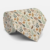 Brown Green Leaves Botanicals Wedding Groom Men's Krawatte (Gerollt)