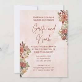 Brown Green Watercolor Floral Wedding Invitation Einladung