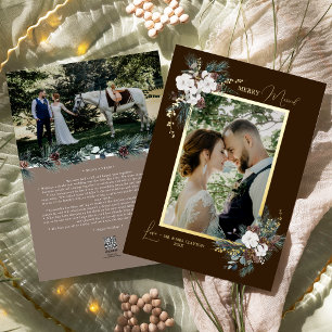 Brown Greenery Vintag Merry Verheiratet Portrait Folien Feiertagskarte