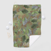 Brown Grey Leaves Custom Monogram or Name Camo Golfhandtuch (Insitu)