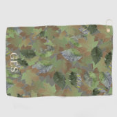 Brown Grey Leaves Custom Monogram or Name Camo Golfhandtuch (Horizontal)