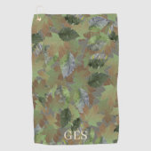 Brown Grey Leaves Custom Monogram or Name Camo Golfhandtuch (Vorderseite)