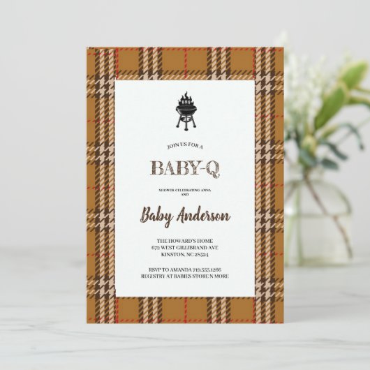 BROWN GRILLEN BABYSHOWER PARTY EINLADUNG (Stehend Vorderseite)
