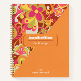 Brown Groovy 60s 70s Floral Swirls II Notizblock