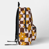 Brown Groovy Daisy Floral Checkerboard Bedruckter Rucksack (Links)