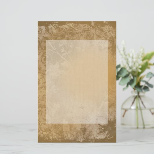 Brown Grunge Blumengeschirr Briefpapier (Stehend Vorderseite)