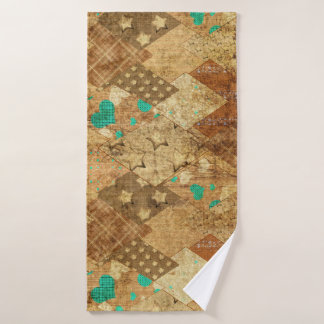 Brown Grunge Quilt Stars Herz Badehandtuch