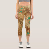 Brown Grunge Quilt Stars Herz Capri Leggings (Vorderseite)