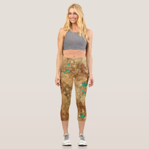 Brown Grunge Quilt Stars Herz Capri Leggings