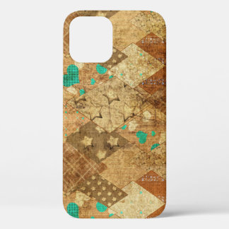 Brown Grunge Quilt Stars Herz Case-Mate iPhone Hülle