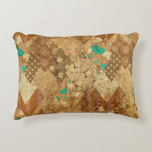 Brown Grunge Quilt Stars Herz Dekokissen