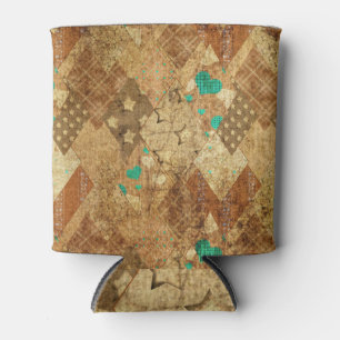 Brown Grunge Quilt Stars Herz Dosenkühler