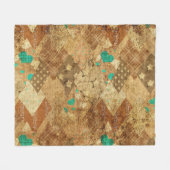 Brown Grunge Quilt Stars Herz Fleecedecke (Vorderseite (Horizontal))