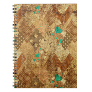 Brown Grunge Quilt Stars Herz Notizblock