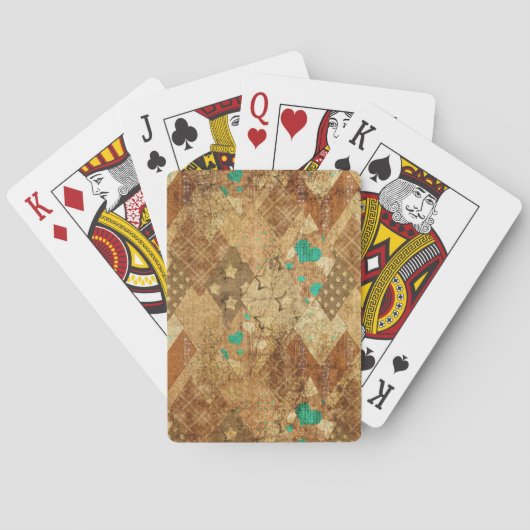 Brown Grunge Quilt Stars Herz Spielkarten (Rückseite)