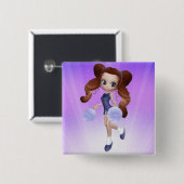 Brown-Haar-Cheerleader-Knopf Button (Vorne & Hinten)