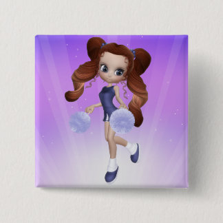 Brown-Haar-Cheerleader-Knopf Button