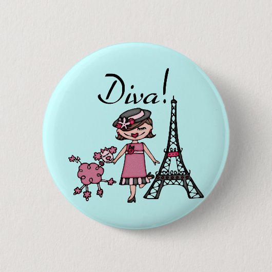 Brown-Haar-Diva Button (Vorderseite)