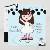 Brown-Haar-Mädchen-Eis-Skaten-Party Einladungen (Vorne/Hinten)