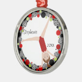 Brown-HaarGymnast im roten, schwarzen u. grünen Silbernes Ornament (Links)