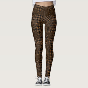 Brown Hahnentrittmuster Kariert Pattern Collage Leggings