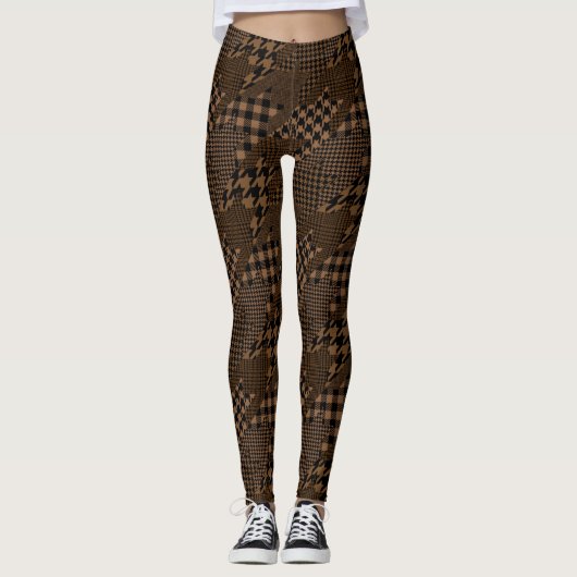 Brown Hahnentrittmuster Kariert Pattern Collage Leggings (Vorderseite)