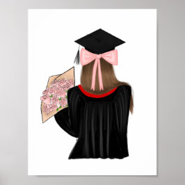 Brown Hair Coquette Graduate Fashion Illustration Poster