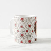 Brown Hair Female Roses Wreath Faux Wood Floral  Kaffeetasse (Vorderseite Links)