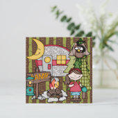 Brown Hair Girl Camping Birthday Invitations Einladung (Stehend Vorderseite)