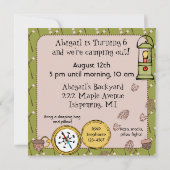 Brown Hair Girl Camping Birthday Invitations Einladung (Rückseite)