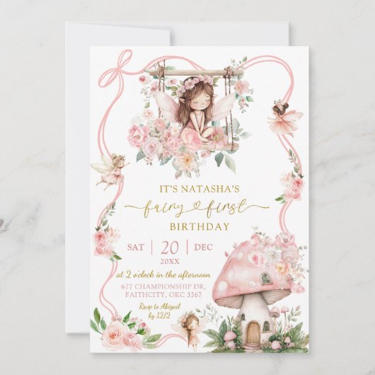 Brown Hair Girl Fee Einladung zum ersten Geburtsta (Vorderseite)