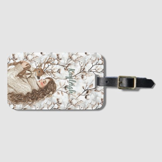 Brown Hair Girl with Deer   Gepäckanhänger (Vorderseite (Horizontal))