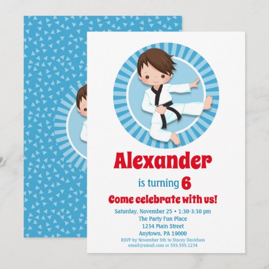 Brown Hair Karate Judo Boys Einladung zum Geburtst (Vorne/Hinten)