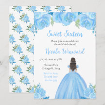 Brown Hair Princess Blue Floral 16 . Geburtstag