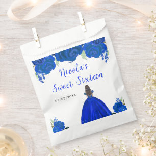 Brown Hair Princess Blue Floral 16 . Geburtstag Geschenktütchen
