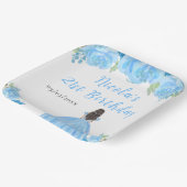 Brown Hair Princess Blue Floral Birthday Party Pappteller (Gewinkelt)