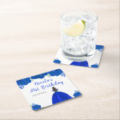 Brown Hair Princess Blue Floral Birthday Party Rechteckiger Pappuntersetzer (Vor Ort)