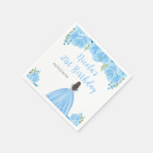Brown Hair Princess Blue Floral Birthday Party Serviette (Ecke)