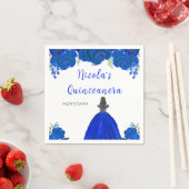 Brown Hair Princess Blue Floral Quinceanera Serviette (Beispiel)