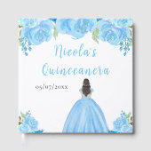 Brown Hair Princess Blue Quinceanera Guest Book Gästebuch (Vorderseite)
