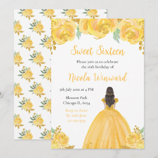 Brown Hair Princess Gold Floral 16 . Geburtstag Einladung