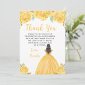 Brown Hair Princess Gold Floral Quinceanera Dankeskarte (Stehend Vorderseite)