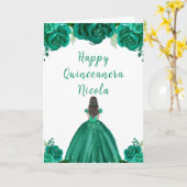 Brown Hair Princess Green Floral Quinceanera Karte (Gelbe Blume)