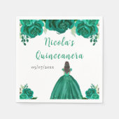 Brown Hair Princess Green Floral Quinceanera Serviette (Vorderseite)