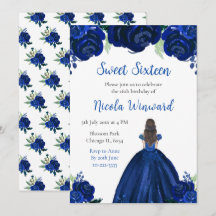 Brown Hair Princess Navy Floral 16 . Geburtstag